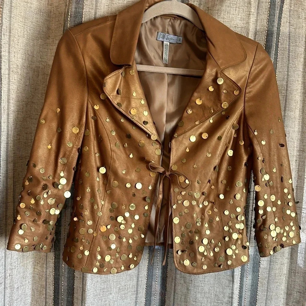 Antiqued Tan goat leather tie jacket from Polli says - Picture 10 of 10